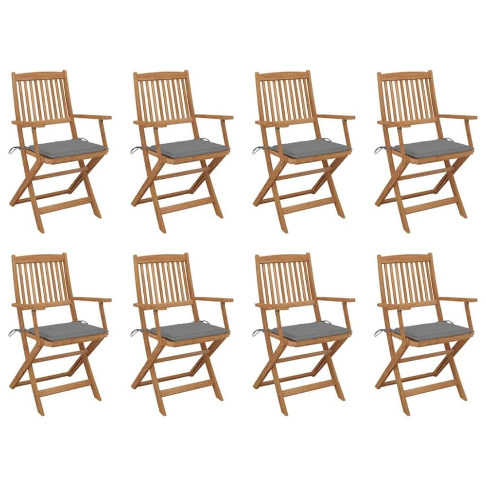 Petromila vidaXL Skladacie vonkajšie stoličky s podložkami 8 ks akáciový masív